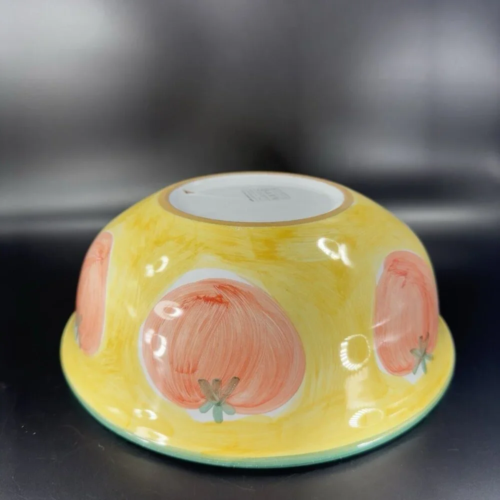 Pottery Barn Sunnyside Dish Bowl Large Tomatoes Check Pattern Ceramic Made Italy